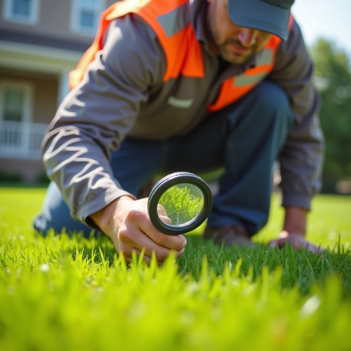 Technician treating fungal brown patch on residential lawn in Wichita KS