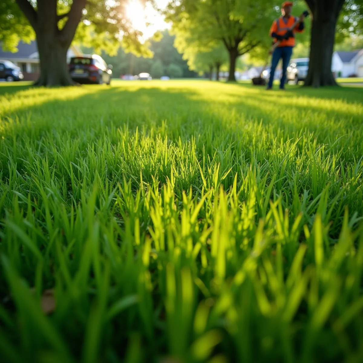 Lush green turf-type tall fescue lawn growing under shade trees in Wichita KS