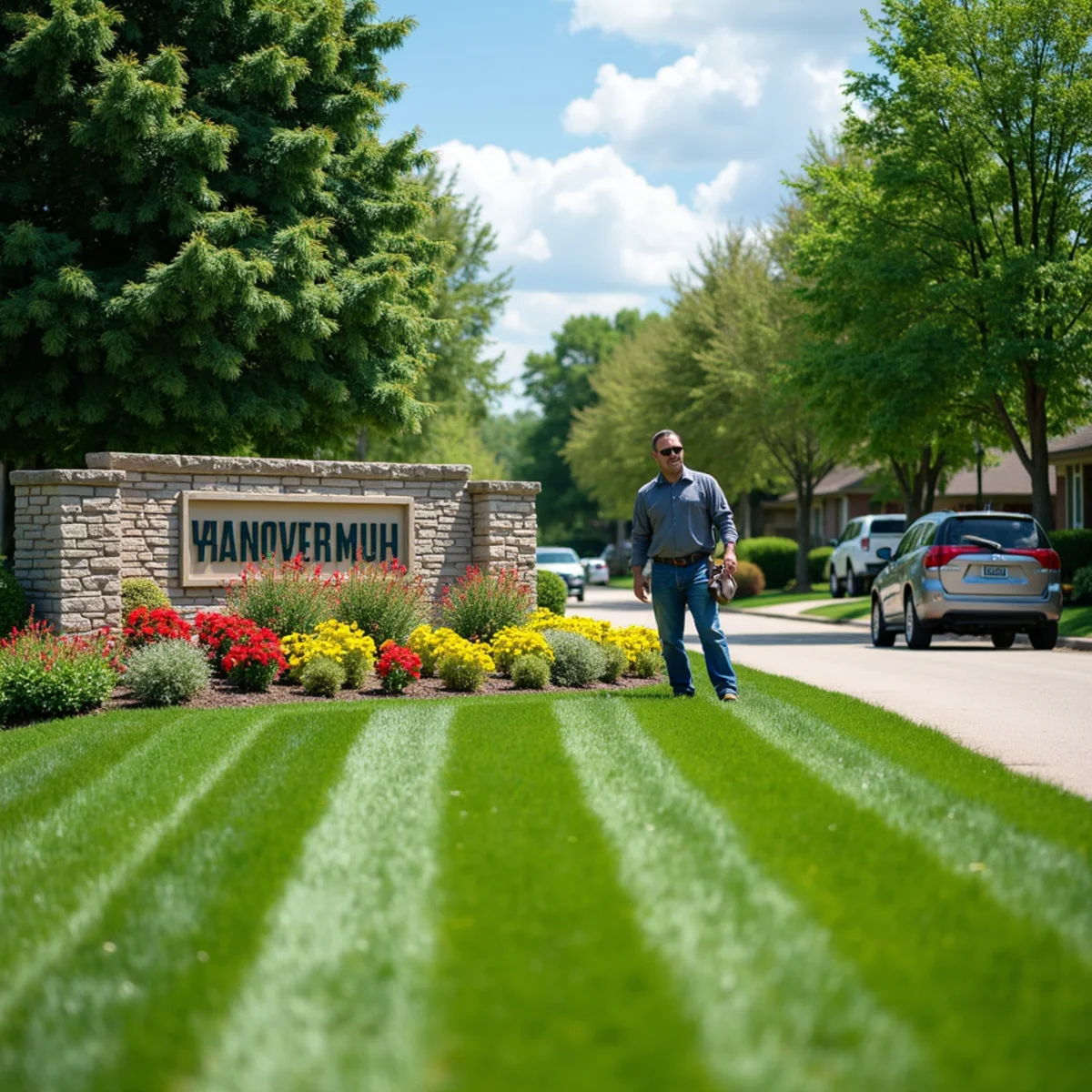 Immaculate green turf in upscale Andover HOA neighborhood maintained by commercial crew