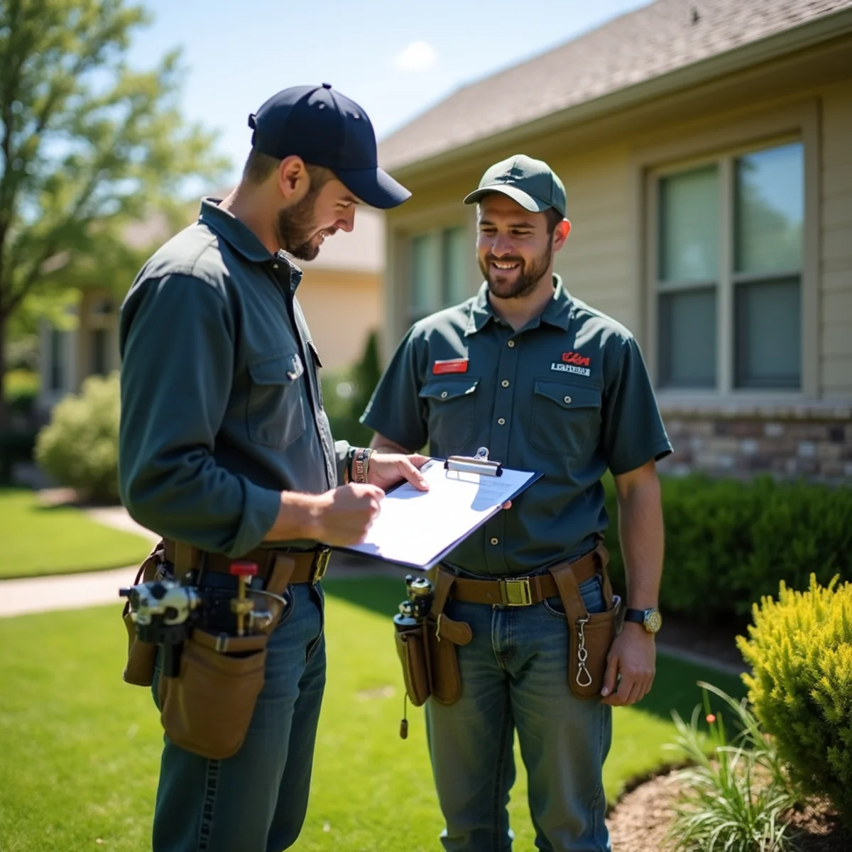 Homeowner reviewing insurance paperwork next to damaged backflow preventer in Wichita KS