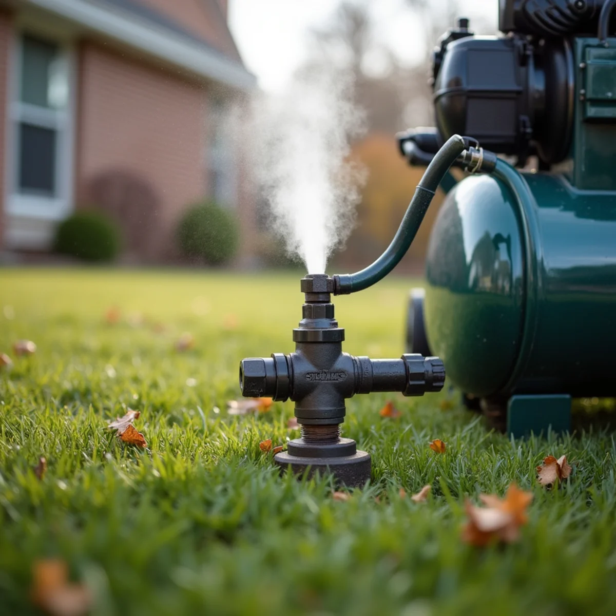 Irrigation compressor blowing winter water vapor out of sprinkler heads in Sedgwick County