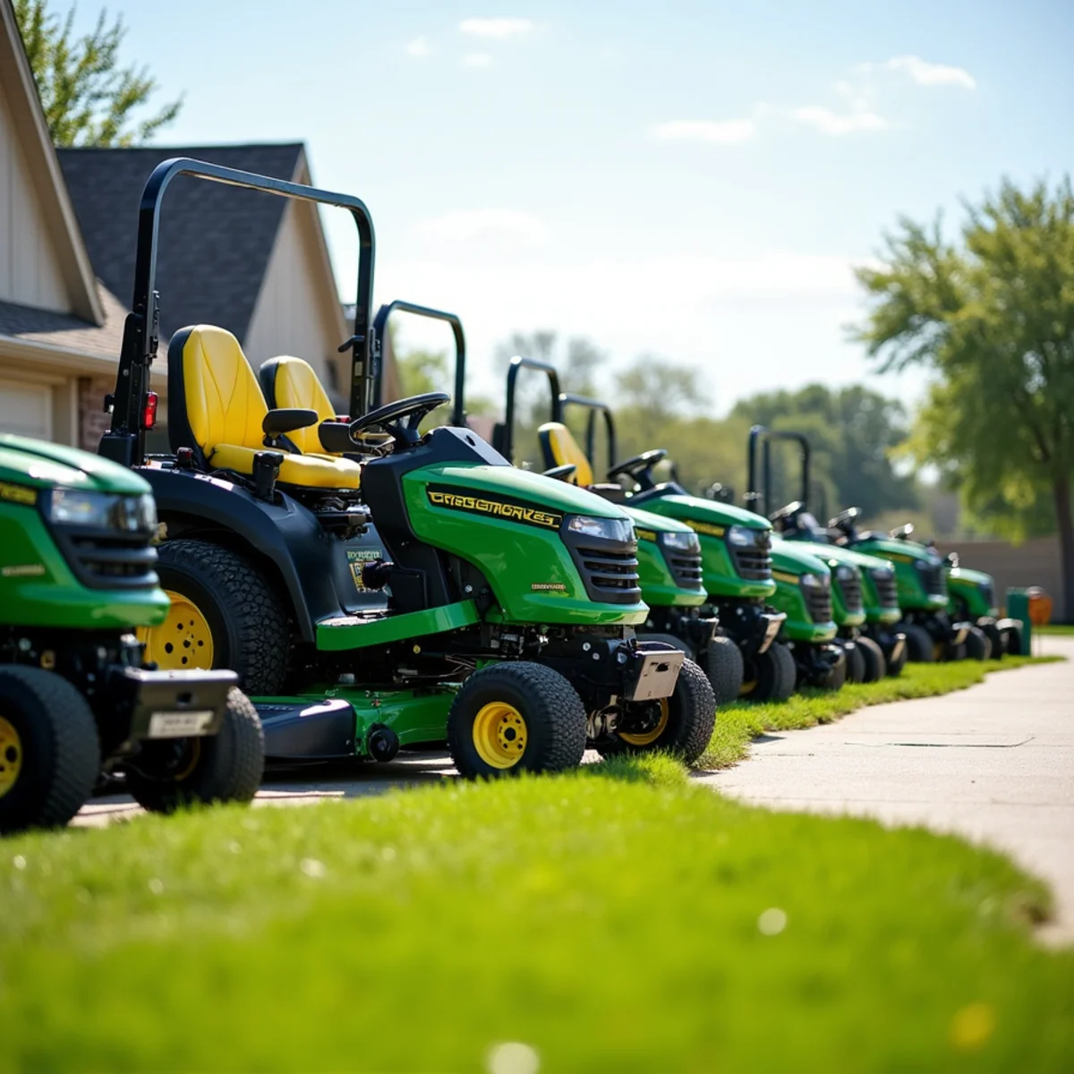 Grass Monkey Lawn Care full fleet of commercial mowers, aerators, and landscaping trucks in Wichita KS