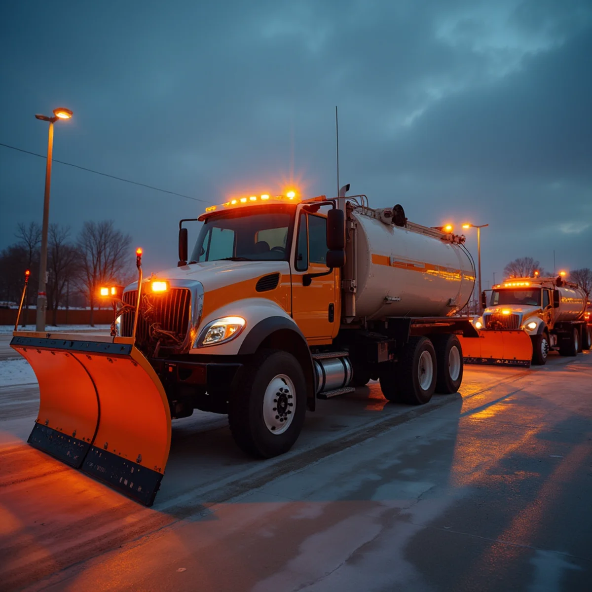 Snow plow truck clearing commercial lot in Wichita KS illustrating per push vs seasonal contracts